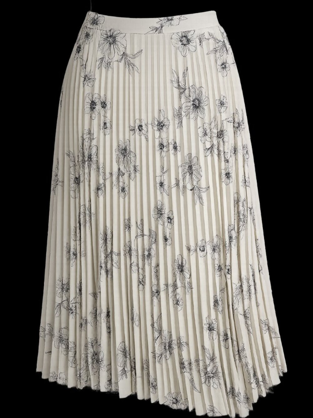Sanctuary Ivory Floral Pleated Asymmetric Skirt Size M Cream Black Print Lined
